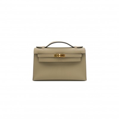 HERMES KELLY POCHETTE SWIFT GOLD HARDWARE (22*14*7cm)